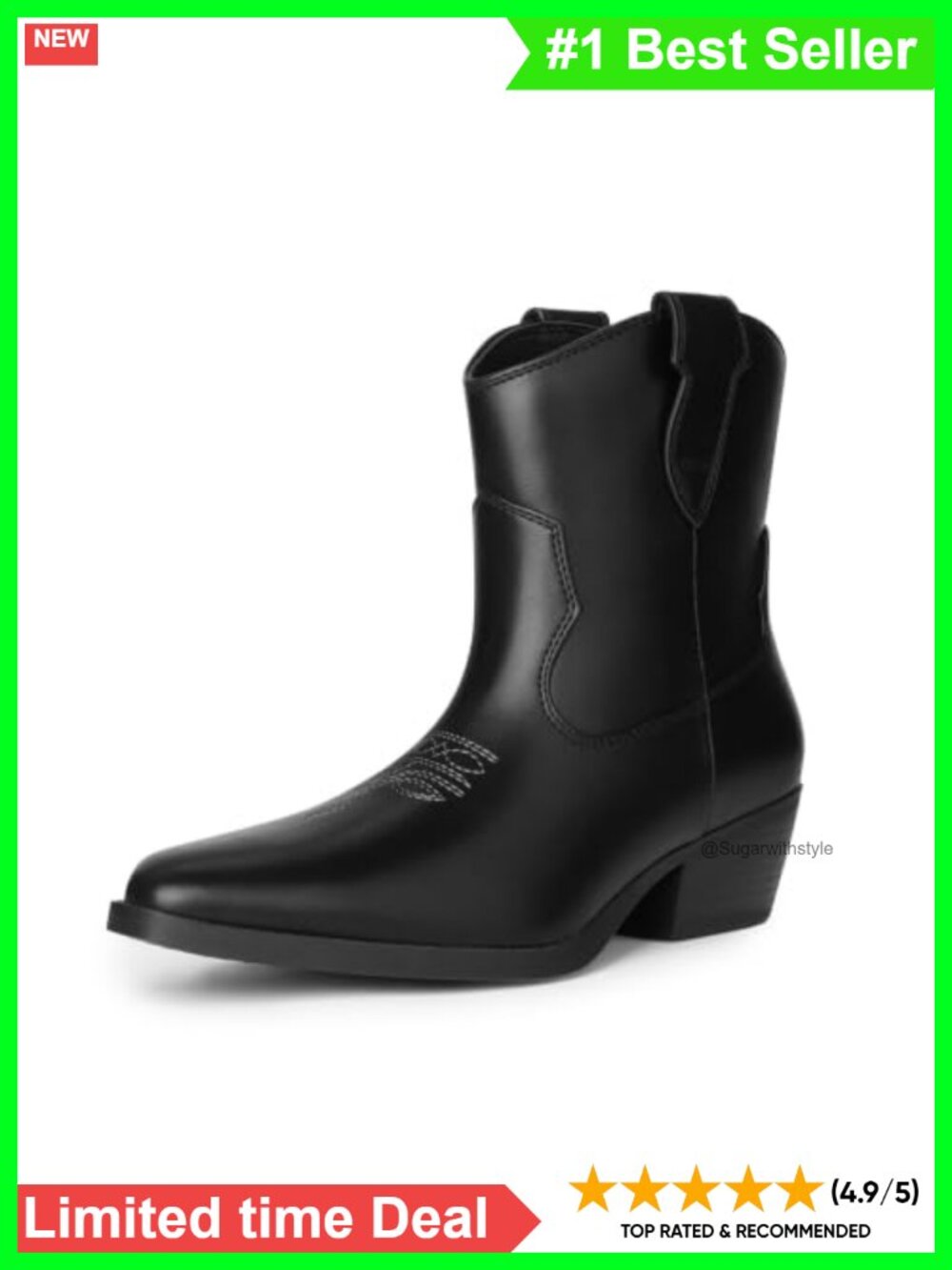 Women Chunky Heel Western Ankle Boots Square Toe Pull-On Booties